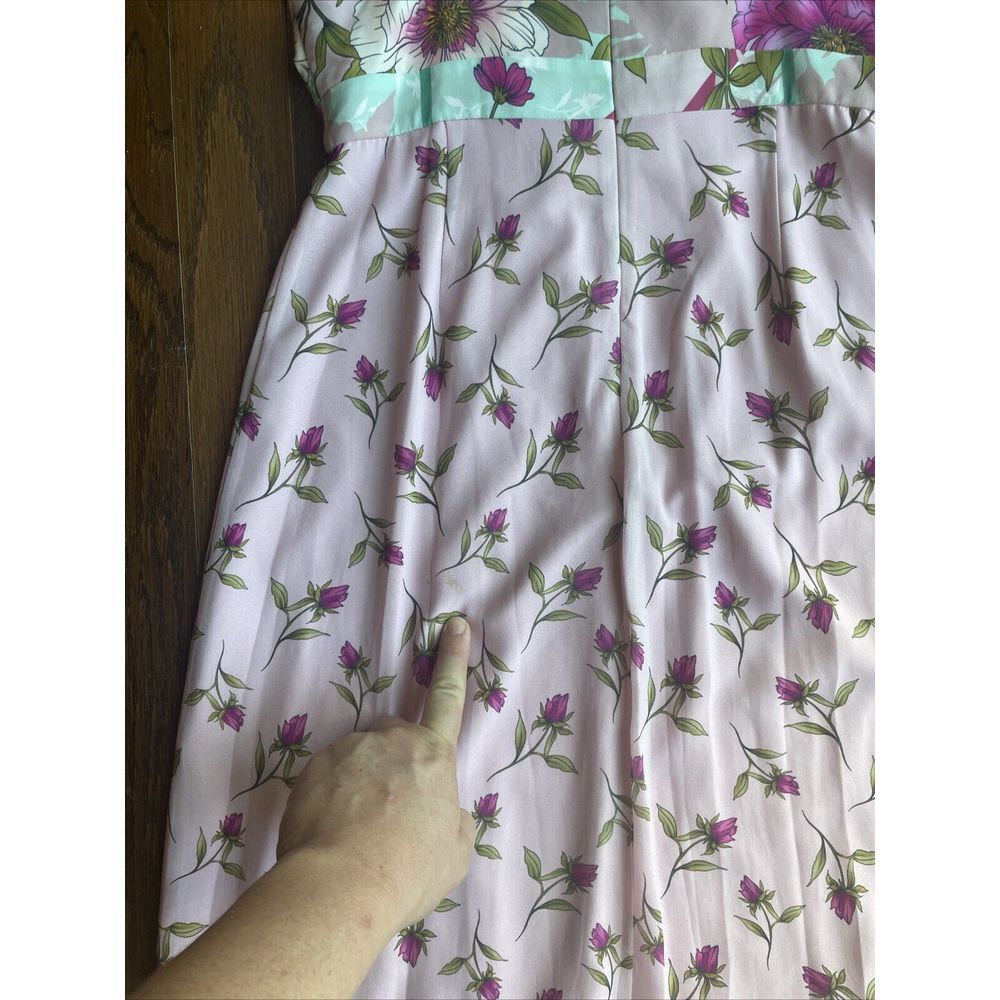 Belle Badgley Mischka Women's Pink Teal Floral Sleeveless Maxi Dress Size 8 - Picture 9 of 12